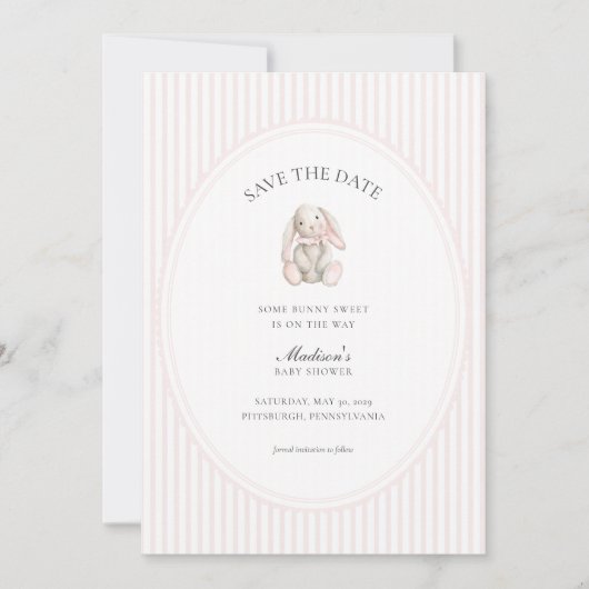 Some Bunny Sweet Pink Baby Shower Save the Date Kaart (Voorkant)