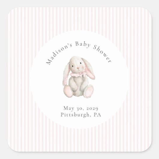 Some Bunny Sweet Pink Baby Shower  Vierkante Sticker (Voorkant)