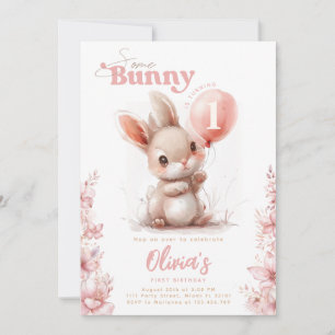 Some Bunny wordt 1 Pink Meisje 1e Eerste Verjaarda Kaart