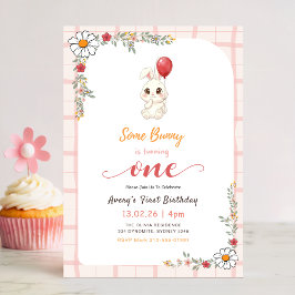 Some Bunny wordt één Florale 1e Verjaardag Kaart