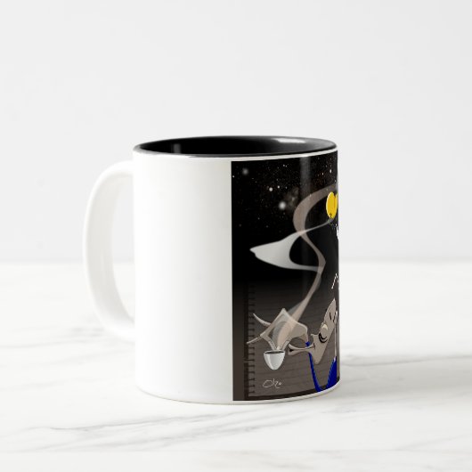 Somebird - Tijd voor koffie Tweekleurige Koffiemok (Voorkant links)