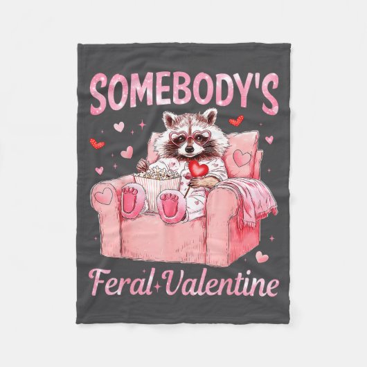 Somebody's Feral Valentine Cute Raccoon Xoxo Valen Fleece Deken (Voorkant)