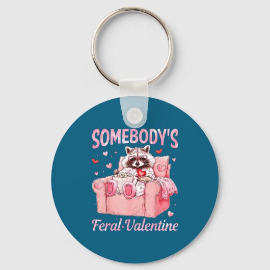 Somebody's Feral Valentine Cute Raccoon Xoxo Valen Sleutelhanger (Voorkant)