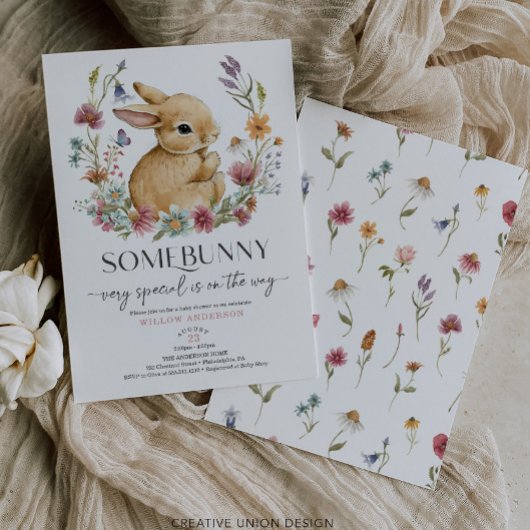 Somebunny Baby shower Invitation Wildflower Kaart