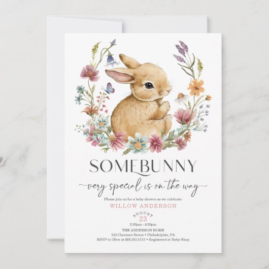 Somebunny Baby shower Invitation Wildflower Kaart (Voorkant)