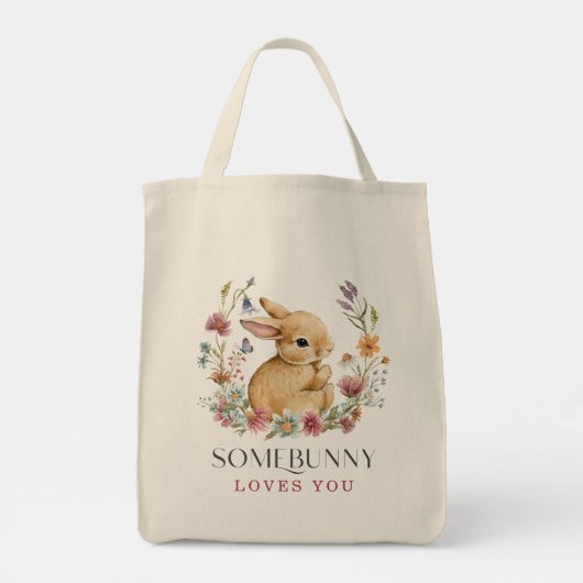 Somebunny Baby Shower Wilde Bloem Boodschappentas Tote Bag (Achterkant)