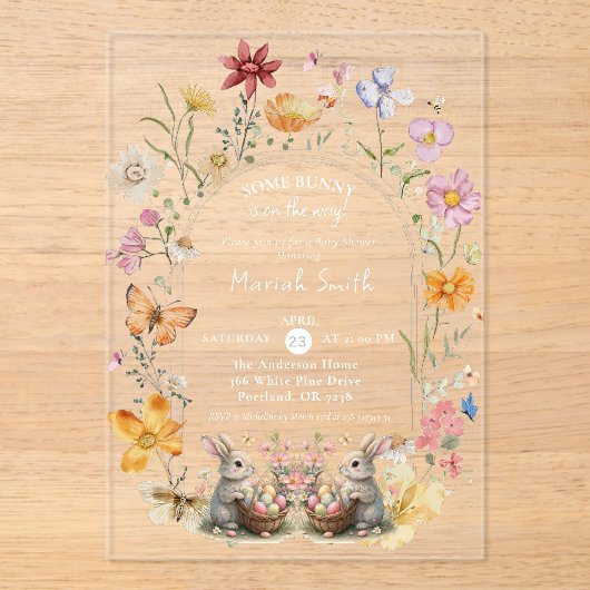 SomeBunny Easter Wildflower Baby shower Acryl Uitnodigingen (Voorkant)