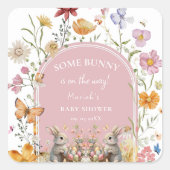 SomeBunny Easter Wildflower Baby shower Vierkante Sticker (Voorkant)