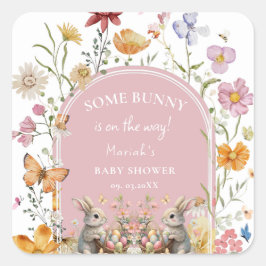SomeBunny Easter Wildflower Baby shower Vierkante Sticker