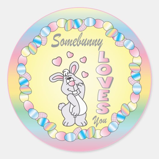 Somebunny 🐰 houdt van je - Pasen Ronde Sticker (Voorkant)