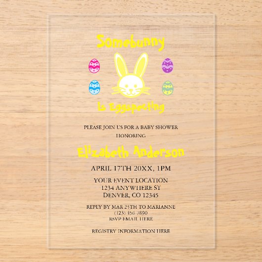 Somebunny Is Eggspecting Easter Baby Shower Acryl Uitnodigingen (Voorkant)
