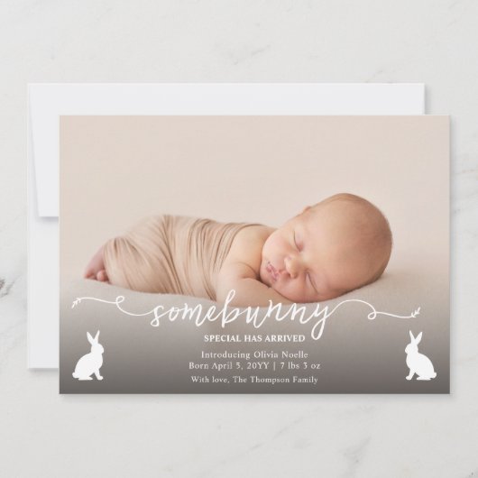 Somebunny Is Gearriveerd Baby Foto Aankondiging (Voorkant)