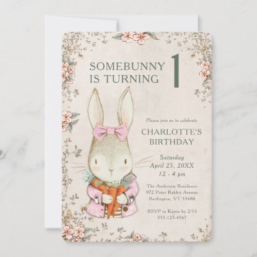 Somebunny is Turning One 1st Birthday Invitation Kaart (Voorkant)