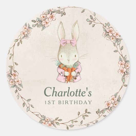 Somebunny is Turning One Birthday Favor Stickers (Voorkant)