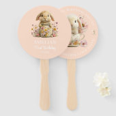 Somebunny is Turning One Invitation Peach Gingham Handwaaier (Voorkant en achterkant)