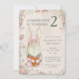 Somebunny is Turning Two 2nd Birthday Invitation Kaart