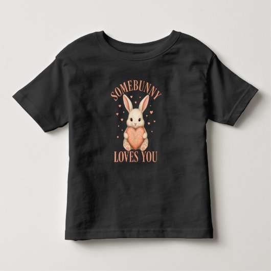 Somebunny Loves You Cute Bunny Black T-Shirt (Voorkant)