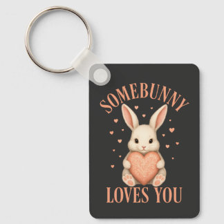 Somebunny Loves You Cute Bunny on Black Background Sleutelhanger