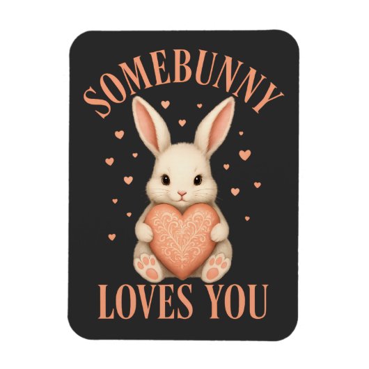 Somebunny Loves You Cute Bunny on Dark Charcoal Magneet (Verticaal)