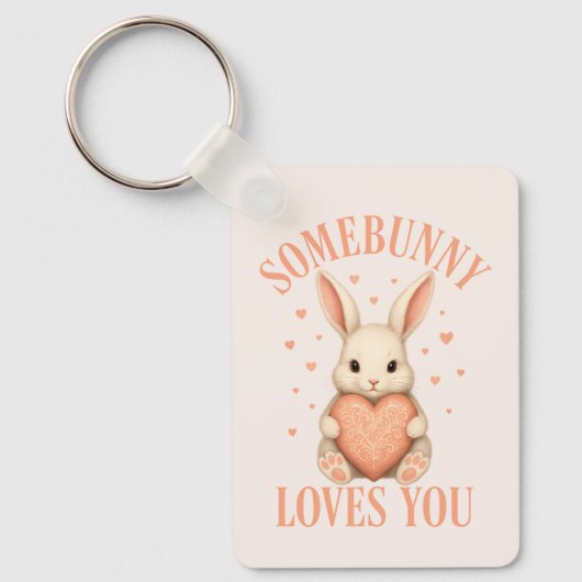 Somebunny Loves You Cute Bunny on Soft Blush Sleutelhanger (Voorkant)