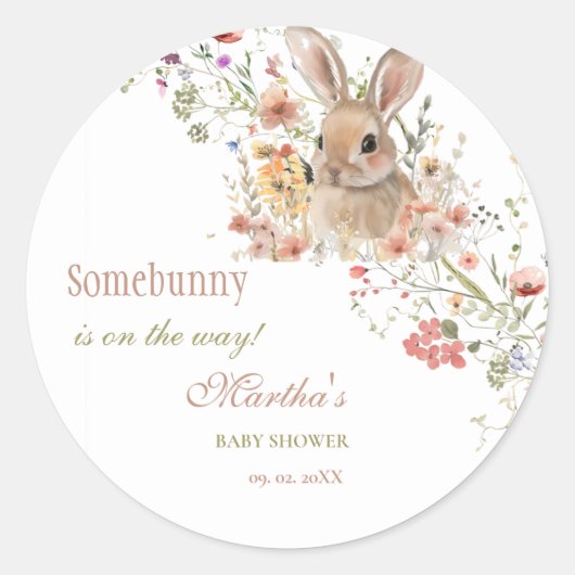 Somebunny op weg naar Easter Wildflower baby showe Ronde Sticker (Voorkant)
