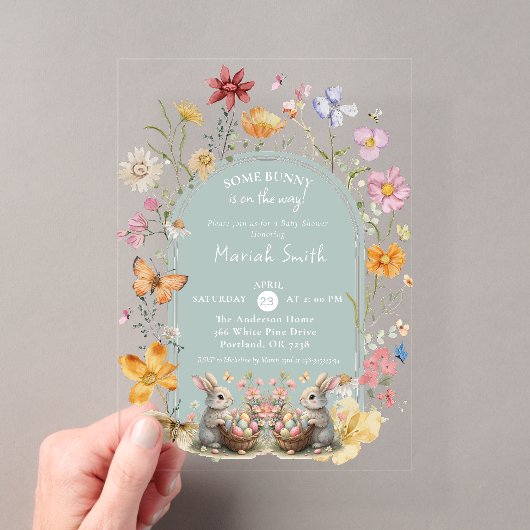 SomeBunny Pasen Wilde Bloem Baby Shower Acryl Uitnodigingen (Insitu (Draagbaar))