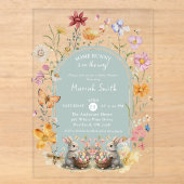 SomeBunny Pasen Wilde Bloem Baby Shower Acryl Uitnodigingen (Voorkant)