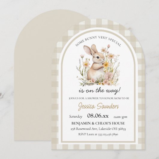 Somebunny Special Gingham Spring Baby shower Kaart (Voorkant / Achterkant)