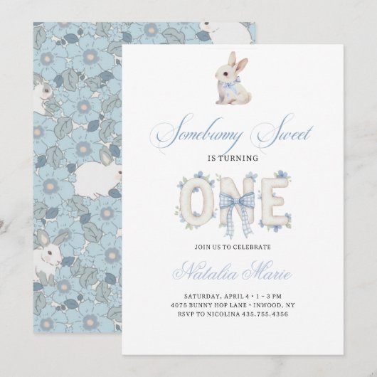 Somebunny Sweet 1st Birthday Spring Floral Invitat Kaart (Voorkant / Achterkant)