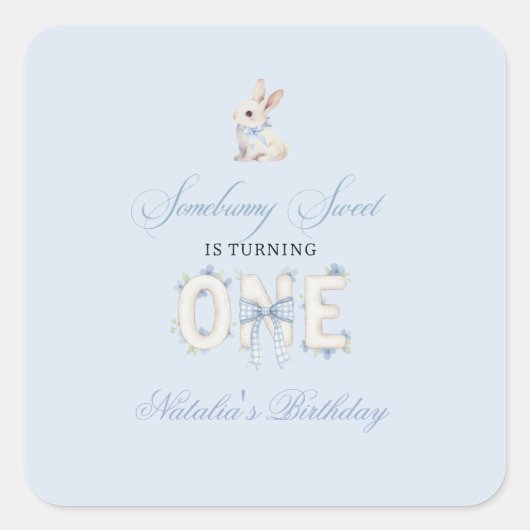 Somebunny Sweet 1st Birthday Spring Floral Invitat Vierkante Sticker (Voorkant)