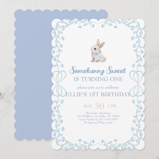 Somebunny Sweet Bunny 1st Birthday Spring Floral I Kaart (Voorkant / Achterkant)