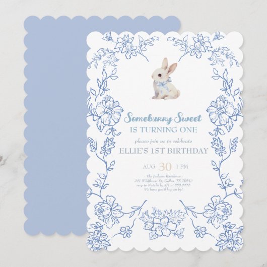 Somebunny Sweet Bunny 1st Birthday Spring Floral I Kaart (Voorkant / Achterkant)