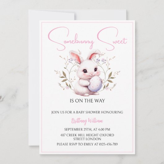 Somebunny Sweet is op het Way Girl Baby shower Kaart (Voorkant)