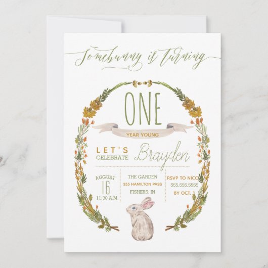 Somebunny WoodlandEerste verjaardagsfeestje uitnod Kaart (Voorkant)