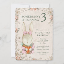 Somebunny wordt drie 3e verjaardagsuitnodiging
