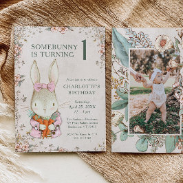 Somebunny wordt één 1e verjaardagsuitnodiging kaart