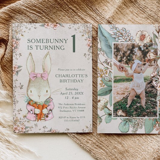 Somebunny wordt één 1e verjaardagsuitnodiging kaart
