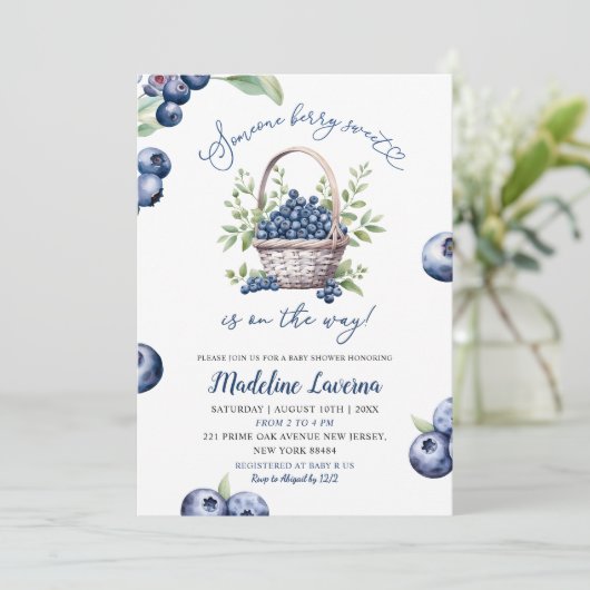 Someone Berry Sweet Blueberry Baby Shower Kaart (Staand voorkant)