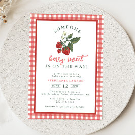 Someone Berry Sweet Gingham Baby Shower Invitation Kaart