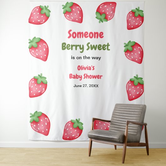 Someone Berry Sweet Strawberry Baby Shower Wandkleed (In situ)