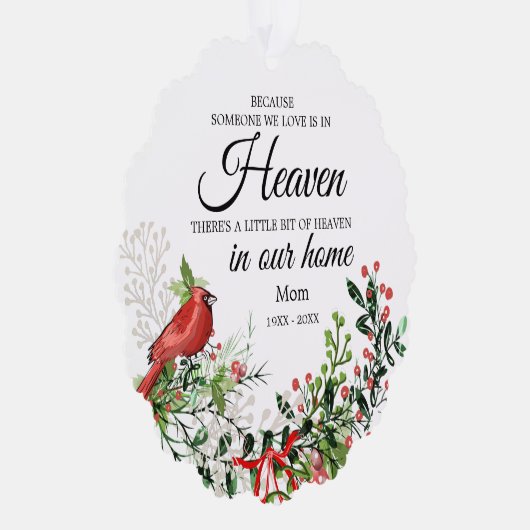 Someone In Heaven Cardinal Greenery Photo Ornament Kaart (Rechts)
