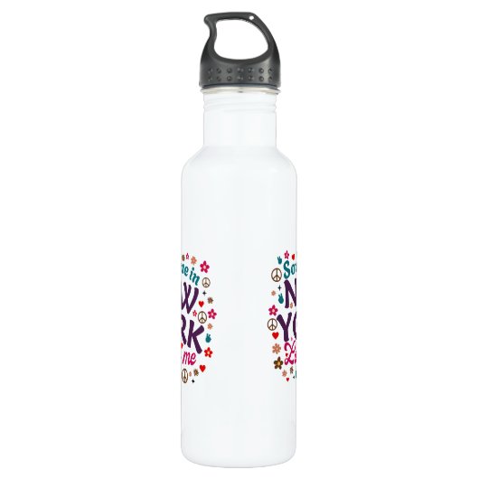 Someone in New York Loves Me Retro Funny Design Waterfles (Achterkant)