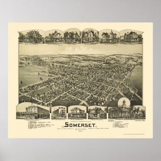 Somerset, PA Panorama Map - 1900 Poster (Voorkant)