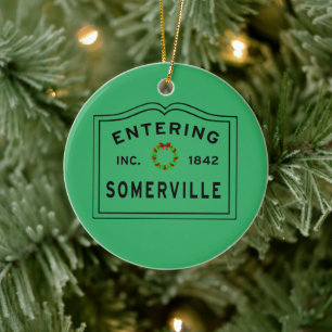 Somerville, MA Holiday Wreath Ceramic Ornament
