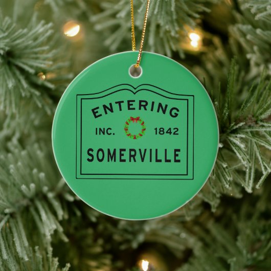 Somerville, MA Holiday Wreath Ceramic Ornament (Boom)