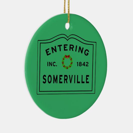 Somerville, MA Holiday Wreath Ceramic Ornament (Rechts)