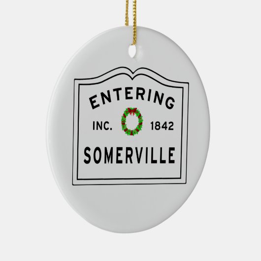 Somerville, MA Holiday Wreath Ceramic Ornament (Rechts)