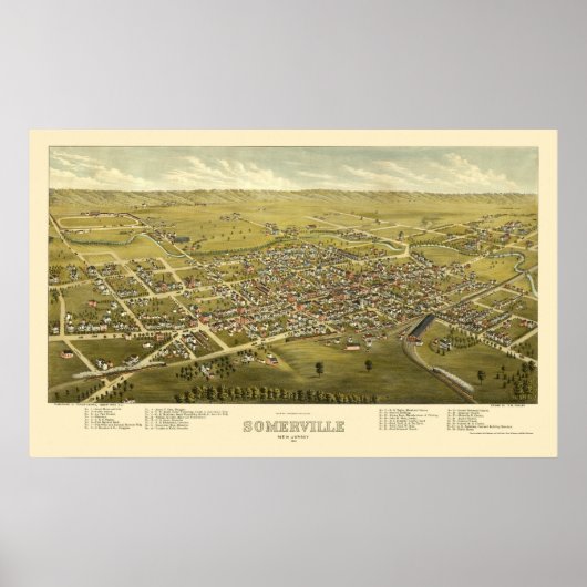 Somerville, NJ Panoramic Map - 1882 Poster (Voorkant)