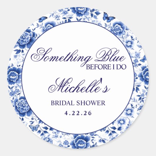 Something Blue Before I Do Bloemige Bruidsborrel  Ronde Sticker (Voorkant)