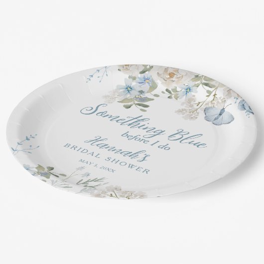 Something Blue Before I Do Bloemige Bruidsfeest Sh Papieren Bordje (Gekanteld)